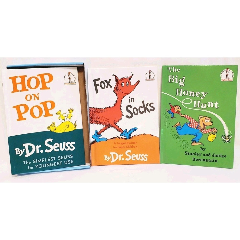 3 Dr. Seuss Books, Fox in Socks, Hop On Pop, & The Big Honey Hunt Hardcovers